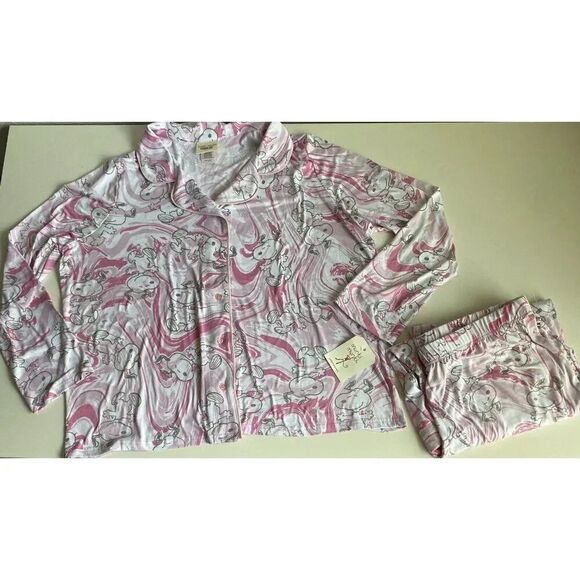 Peanuts SNOOPY Pink Women’s Sz 2X Pajama PJ Set Pants Long Sleeve Munki Munki - Picture 1 of 9